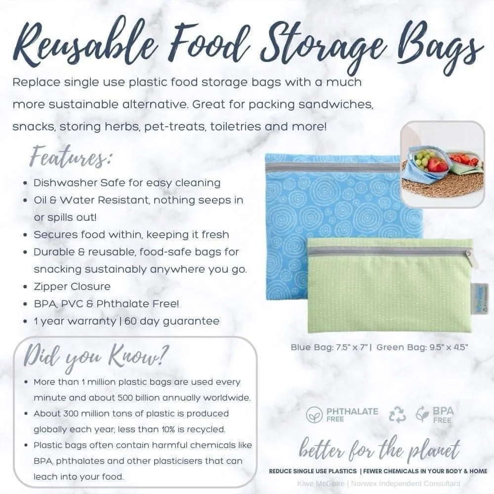 Norwex Reusable Food Storage Bags - Set of 2 - Limited Edition - Picture 2 of 2